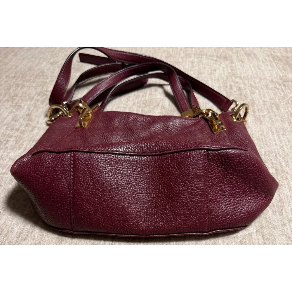 Michael Kors Brooke Large Pebbled Leather Satchel Shoulder Bag Burgundy Gold - Picture 4 of 9
